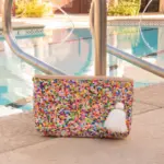 Straw Clutch with Multi-Colored Sequins – Handcrafted Moroccan Evening Bag with Removable Wristlet