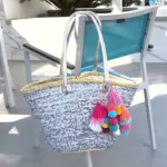 Medium Straw Shoulder Bag – Handcrafted Moroccan Tote with White & Silver Sequins