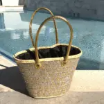 Medium Straw Shoulder Bag – Handcrafted Moroccan Tote with Gold & Silver Sequins
