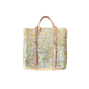 Straw Backpack with Gold and Silver Sequins – Handcrafted Moroccan Backpack with Leather Straps
