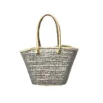 Medium Straw Shoulder Bag – Handcrafted Moroccan Tote with Gold & Silver Sequins