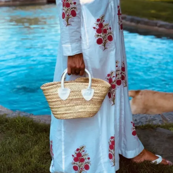 Mini French Market Tote – Handmade Straw Bag with Alligator