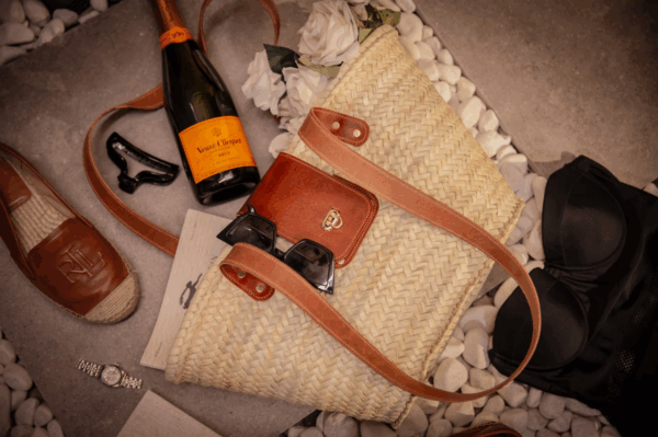 Luxury Personalized Wicker Tote Bag – Handcrafted Leather