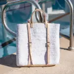 Straw Backpack with White Sequins – Handcrafted Moroccan Backpack with Leather Straps