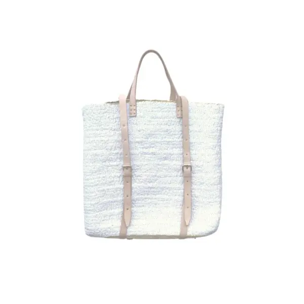 Straw Backpack with White Sequins – Handcrafted Moroccan Backpack with Leather Straps