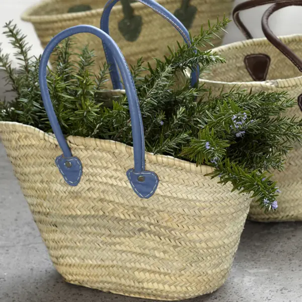 French Market Basket with Deluxe Leather Handle – 3 Colors –