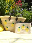Lemons Clutch in Black – Handwoven Raffia Clutch with Lemon
