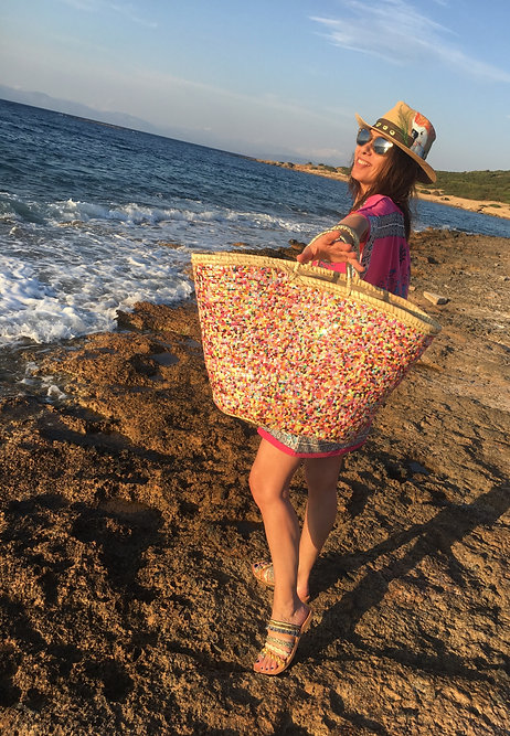 Sequins Palm Basket – Handmade Glam Basket with Gold or Silver Sequins