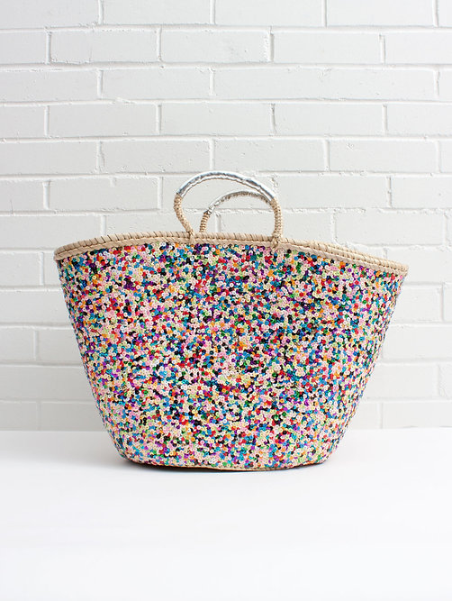 Sequins Palm Basket – Handmade Glam Basket with Gold or Silver Sequins