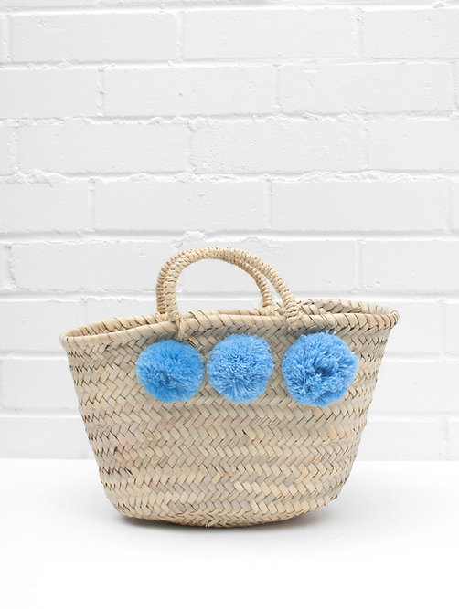 Mini Palm Baskets with Pompoms – Handmade Moroccan Storage or Gift Basket