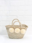 Mini Palm Baskets with Pompoms – Handmade Moroccan Storage or Gift Basket