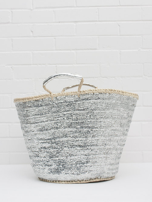 Sequins Palm Basket – Handmade Glam Basket with Gold or Silver Sequins