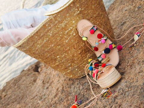 Sequins Palm Basket – Handmade Glam Basket with Gold or Silver Sequins