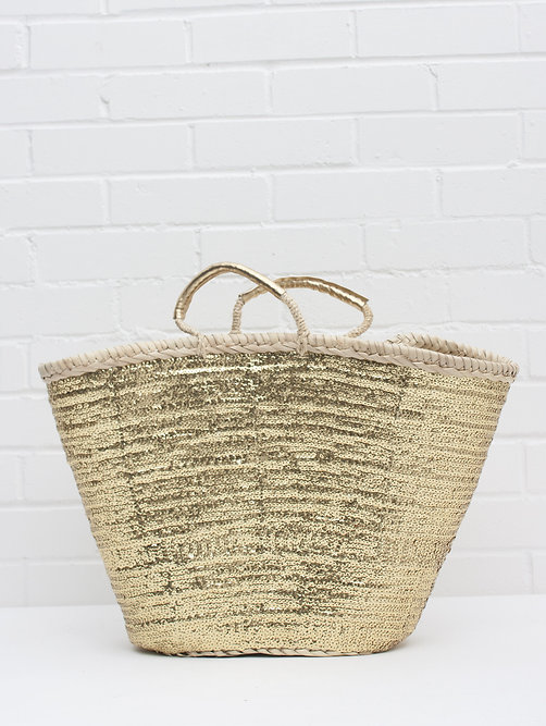 Sequins Palm Basket – Handmade Glam Basket with Gold or Silver Sequins