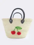 Raffia Cherry Shopper – Handmade Straw Tote with Cherry Embr