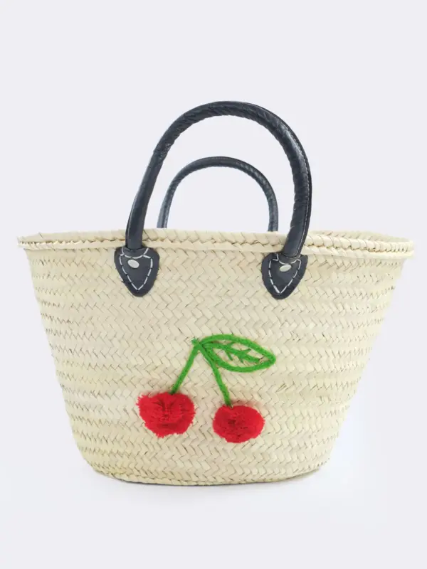 Raffia Cherry Shopper – Handmade Straw Tote with Cherry Embr