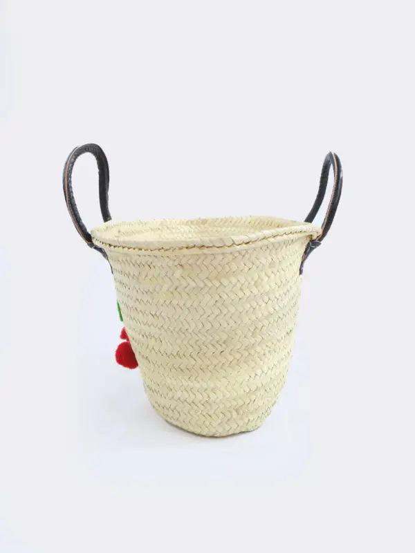 Raffia Cherry Shopper – Handmade Straw Tote with Cherry Embr