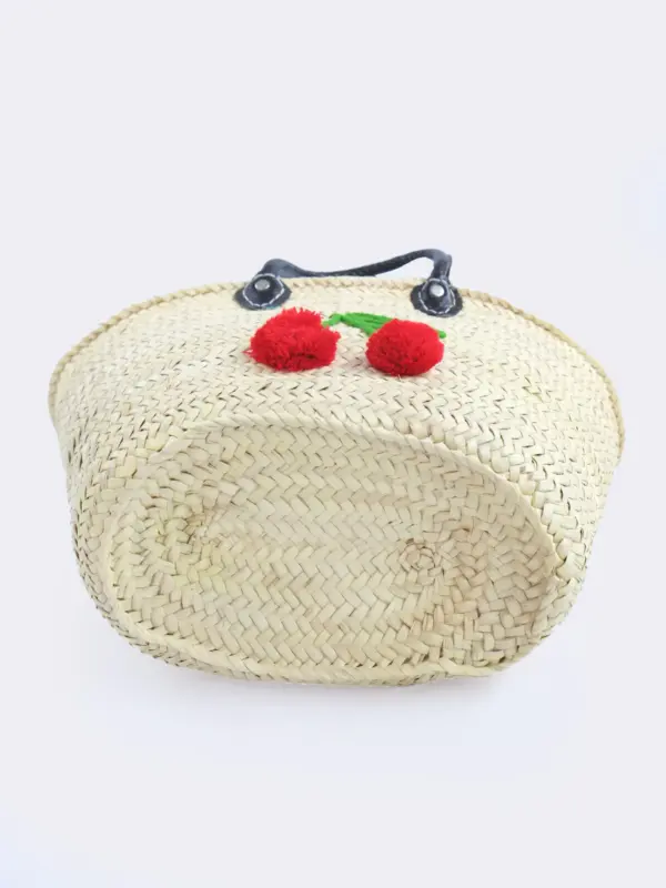 Raffia Cherry Shopper – Handmade Straw Tote with Cherry Embr