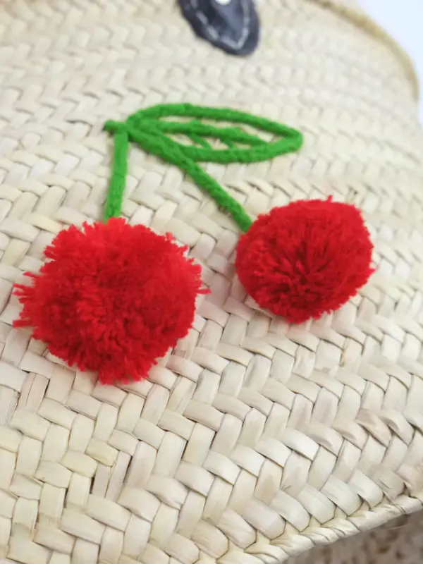 Raffia Cherry Shopper – Handmade Straw Tote with Cherry Embr