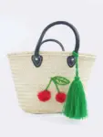 Raffia Cherry Shopper – Handmade Straw Tote with Cherry Embr