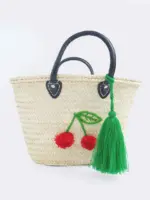 Raffia Cherry Shopper – Handmade Straw Tote with Cherry Embr