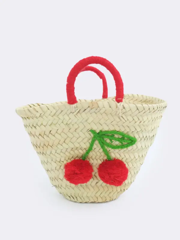 Petit Boho Cherry Raffia Bag – Handmade Mini Straw Tote