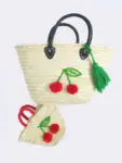 Raffia Cherry Shopper – Handmade Straw Tote with Cherry Embr