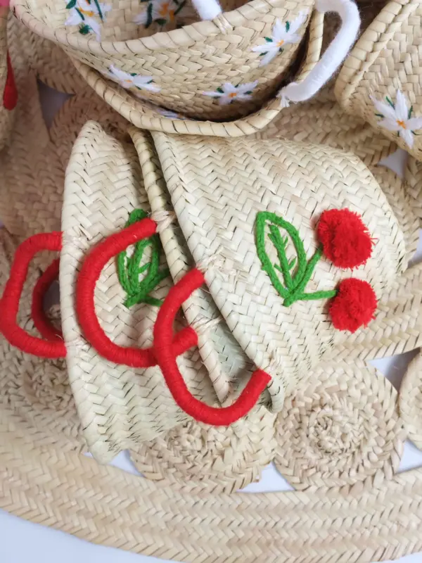 Petit Boho Cherry Raffia Bag – Handmade Mini Straw Tote