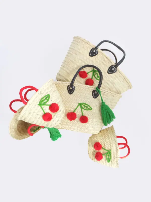 Raffia Cherry Shopper – Handmade Straw Tote with Cherry Embr
