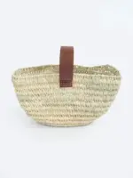 Raffia Crescent Shopper – Semi-Circle Palm Leaf Bag with Tan