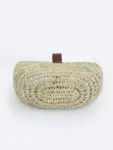 Raffia Crescent Shopper – Semi-Circle Palm Leaf Bag with Tan