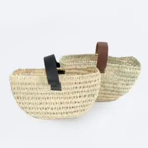 Raffia Crescent Shopper – Semi-Circle Palm Leaf Bag with Tan