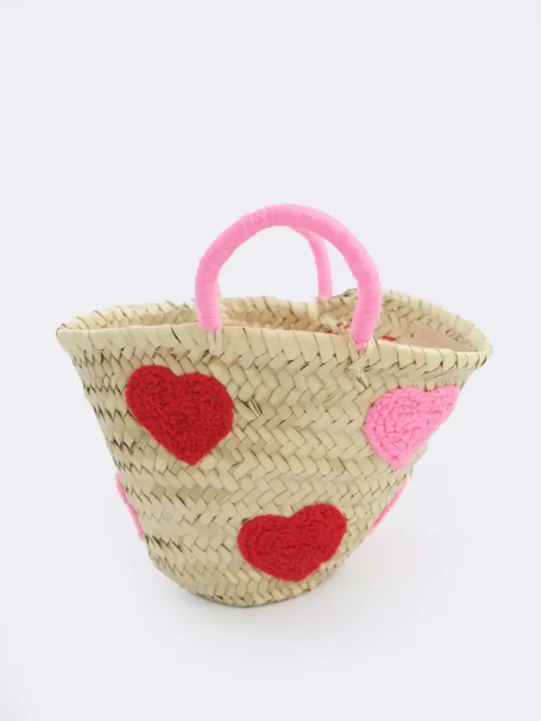 Petit Boho Raffia Bag with Heart Design – Handmade Small