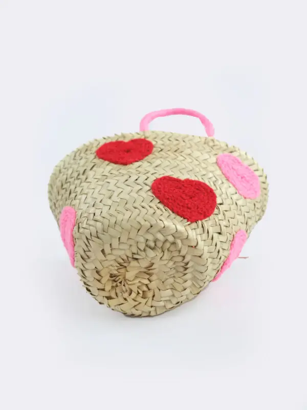 Petit Boho Raffia Bag with Heart Design – Handmade Small