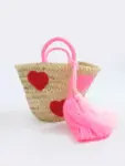 Petit Boho Raffia Bag with Heart Design – Handmade Small