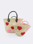 Petit Boho Raffia Bag with Heart Design – Handmade Small