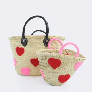 Petit Boho Raffia Bag with Heart Design – Handmade Small