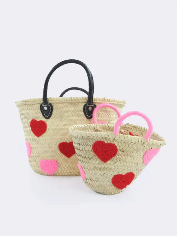 Petit Boho Raffia Bag with Heart Design – Handmade Small