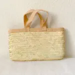 Moroccan Palm Leaf Bag – A5 Rectangle Basket with Colored Leather Handle