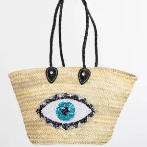 Small Eye Raffia Beach Bag – Handwoven Natural Straw Tote
