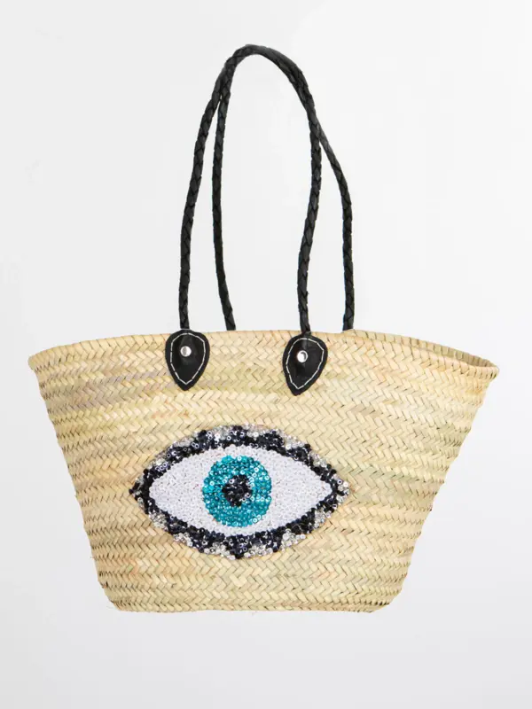 Small Eye Raffia Beach Bag – Handwoven Natural Straw Tote