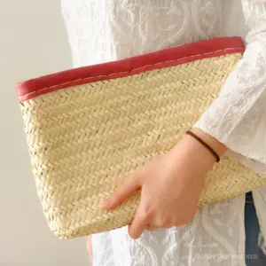Moroccan Palm Leaf Clutch – Handmade Rectangular Bag with Leather Finish