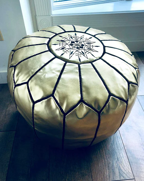 Authentic Moroccan Leather Pouf Ottoman – Handmade