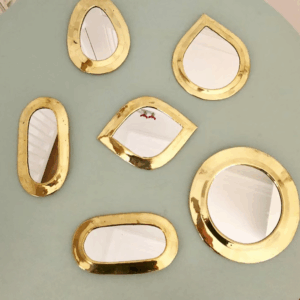 Set of 6 Mini Moroccan Wall Mirrors – Handcrafted Brass Drop & Oval Shapes (Gold Finish)