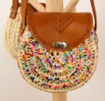 Custom Round Straw Bag – Hand-Painted Palm Leaf & Sequins –