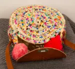 Custom Round Straw Bag – Hand-Painted Palm Leaf & Sequins –