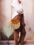 Custom Round Straw Bag – Hand-Painted Palm Leaf & Sequins –