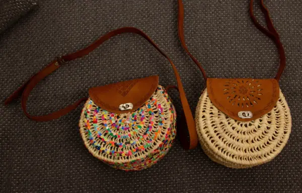 Custom Round Straw Bag – Hand-Painted Palm Leaf & Sequins –