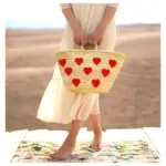 Handmade French Market Straw Bag with Hearts – 18” Palm Leaf