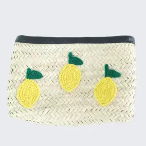 Lemons Clutch in Black – Handwoven Raffia Clutch with Lemon
